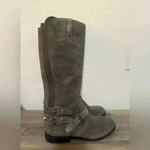 Marc Fisher Arbor Grey Gray Suede Tall Studded Buckle Boots,Women's Size 5M